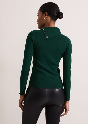 Phase Eight Regina Popper Collar Ribbed Knitwear Green USA | 9230867-SQ